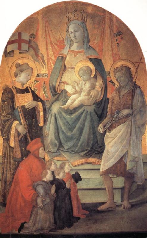 Fra Filippo Lippi The Madonna and Child Enthroned with Stephen,St John the Baptist,Francesco di Marco Datini and Four Buonomini of the Hospital of the Ceppo of Prato China oil painting art